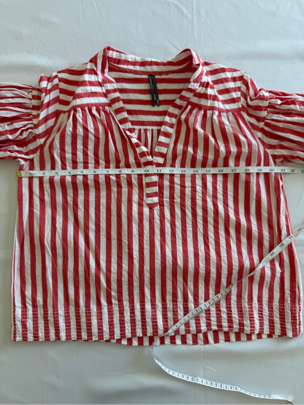 Anthropologie Darcy Popover Orange and White Striped V-Neck Puff Sleeve Blouse - Picture 10 of 12